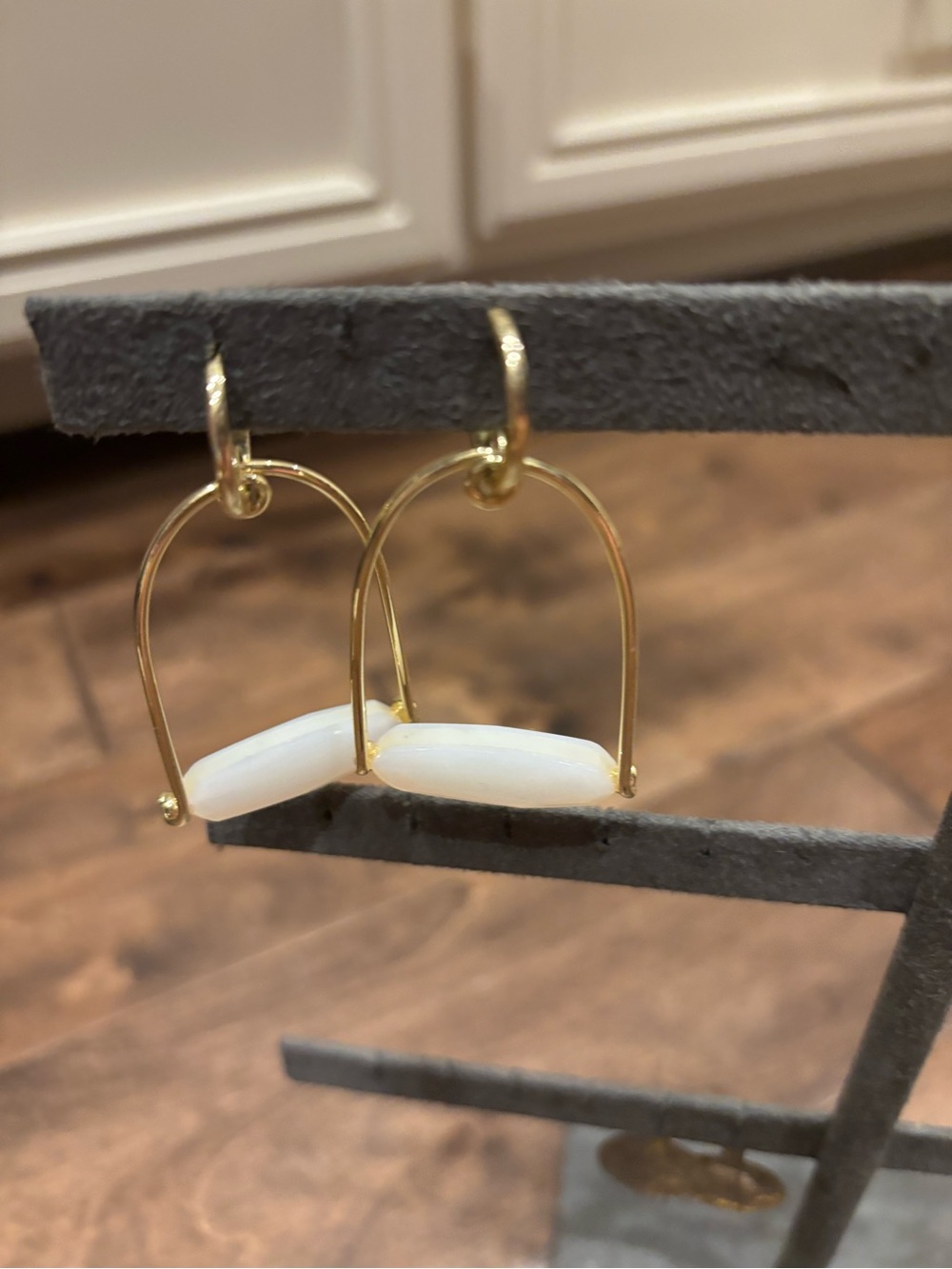 Kendra Scott Gold Hoop Drop Earrings with White Stone Accent